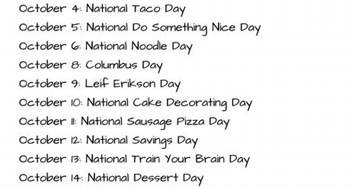 A List of October Holidays and National
